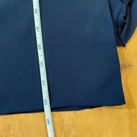 🦋3/$25 Banana Republic Small Navy Blue Long Sleeve Ruffle Sheer Blouse - Picture 8 of 10